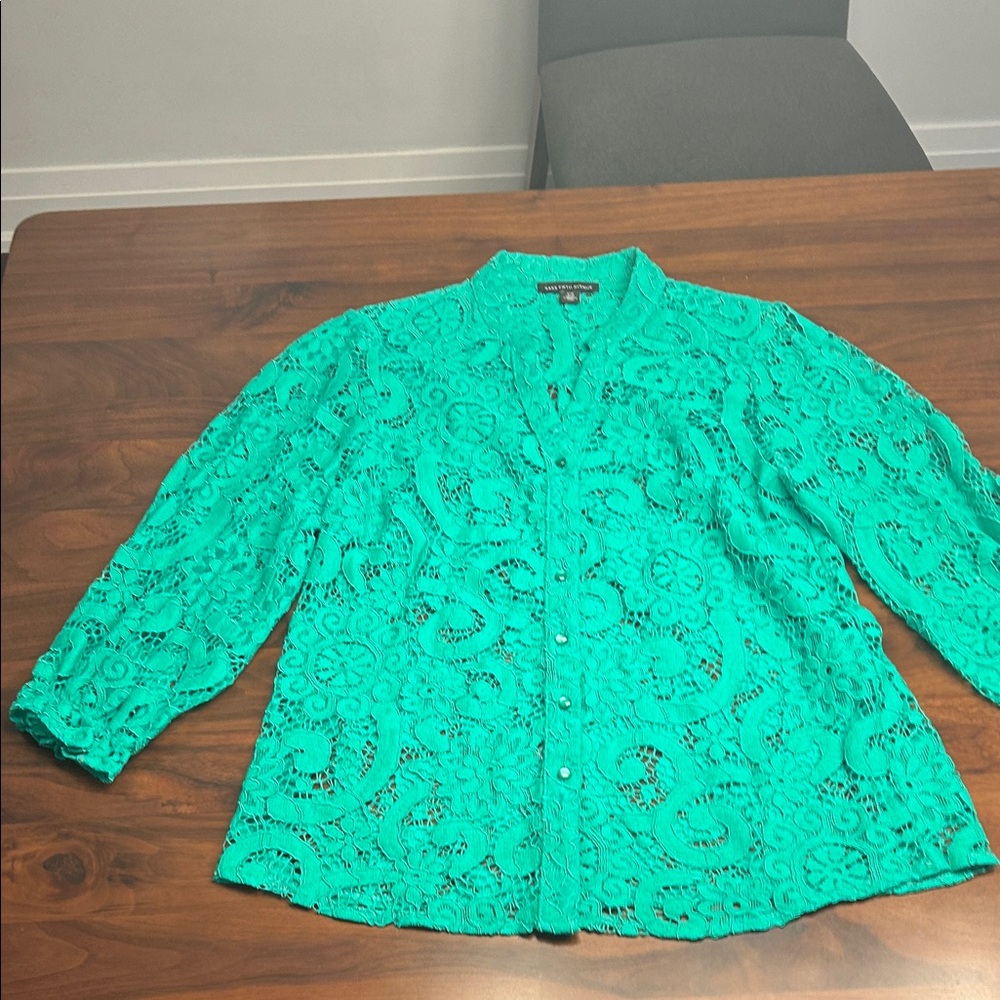 Saks Fifth Avenue Green Lace Blouse